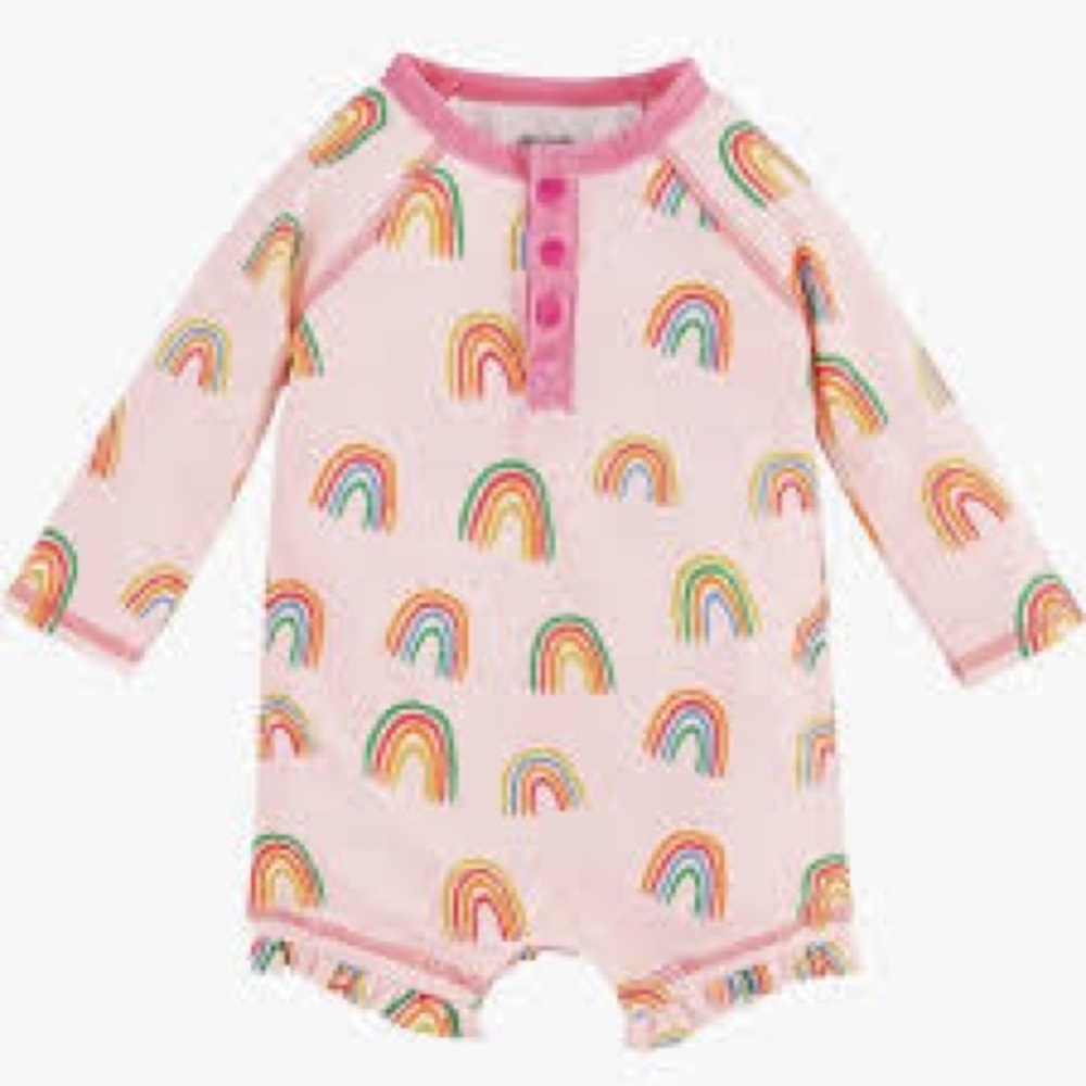 Mud Pie Pink Rainbow Baby Long Sleeve Swim Suit